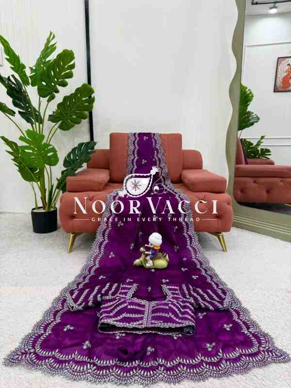 Jimmy Chu Saree with Thread & Sequence Work and Matching Blouse - Image 8