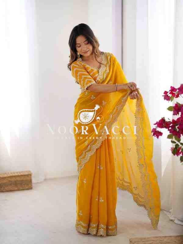 Jimmy Chu Saree with Thread & Sequence Work and Matching Blouse - Image 3