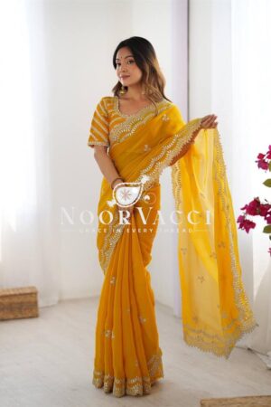 Shop Jimmy Chu Saree with Thread & Sequence Work and Matching Blouse