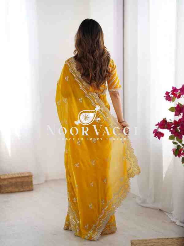 Jimmy Chu Saree with Thread & Sequence Work and Matching Blouse - Image 4
