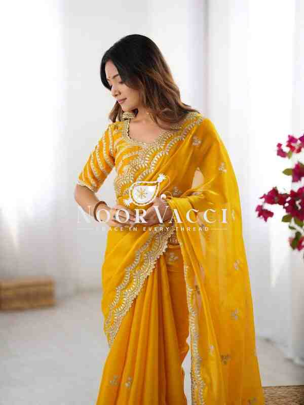Jimmy Chu Saree with Thread & Sequence Work and Matching Blouse - Image 5