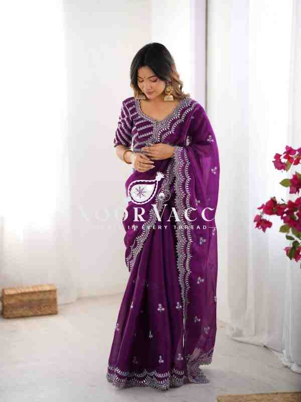 Jimmy Chu Saree with Thread & Sequence Work and Matching Blouse - Image 6