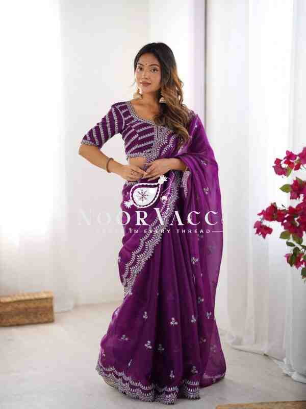 Jimmy Chu Saree with Thread & Sequence Work and Matching Blouse - Image 3