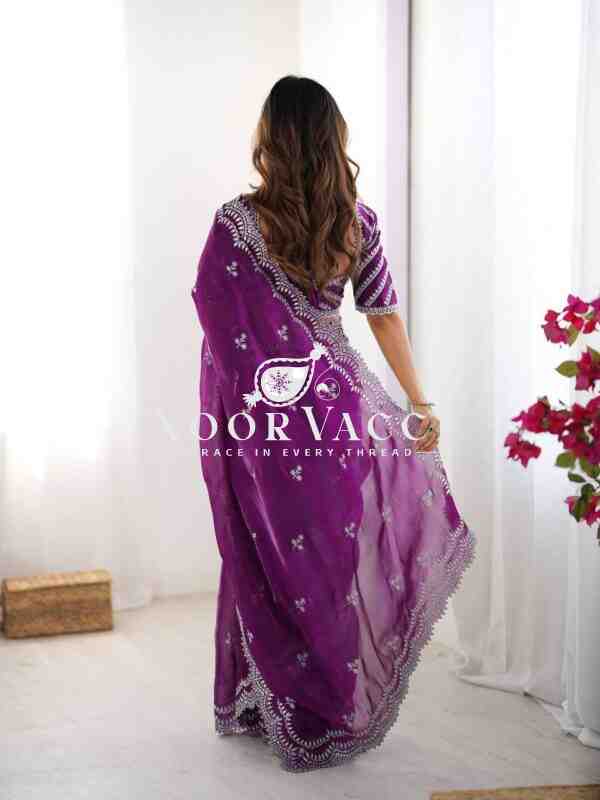 Jimmy Chu Saree with Thread & Sequence Work and Matching Blouse - Image 4