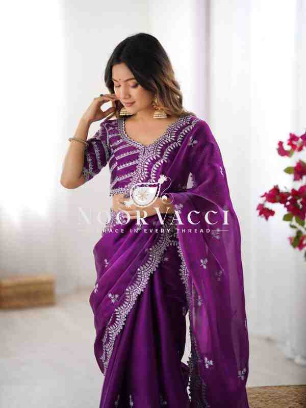 Jimmy Chu Saree with Thread & Sequence Work and Matching Blouse - Image 5
