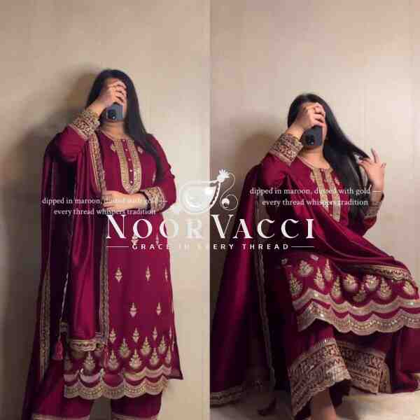 Graceful Embroidered Natural Crepe Silk Suit Set with Dupatta - Image 2