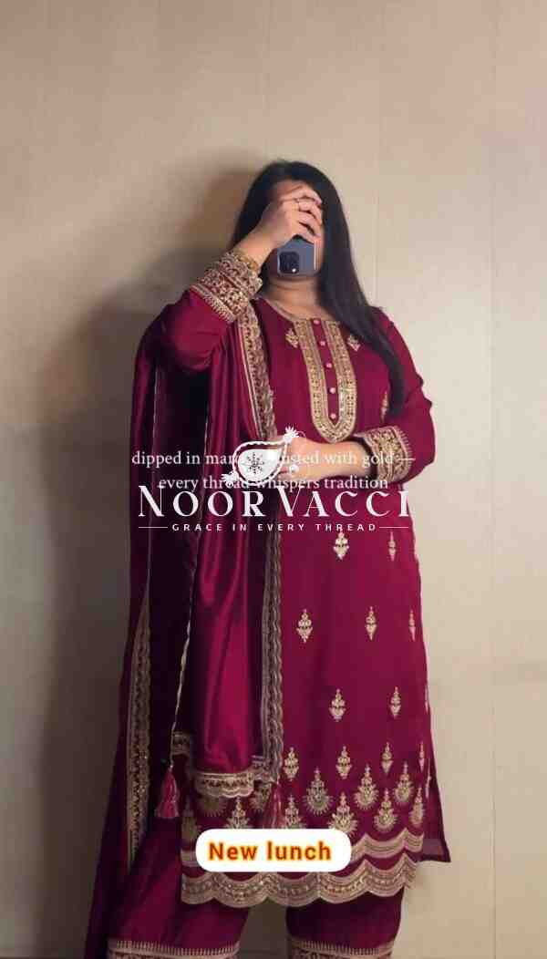 Graceful Embroidered Natural Crepe Silk Suit Set with Dupatta - Image 5