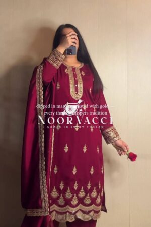 Shop Graceful Embroidered Natural Crepe Silk Suit Set with Dupatta