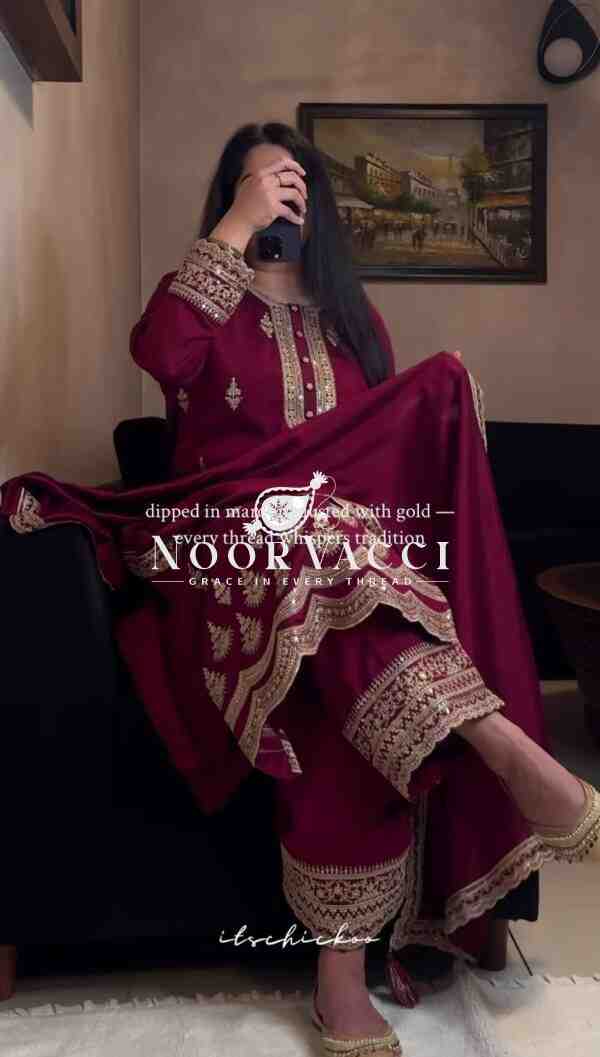 Graceful Embroidered Natural Crepe Silk Suit Set with Dupatta - Image 6
