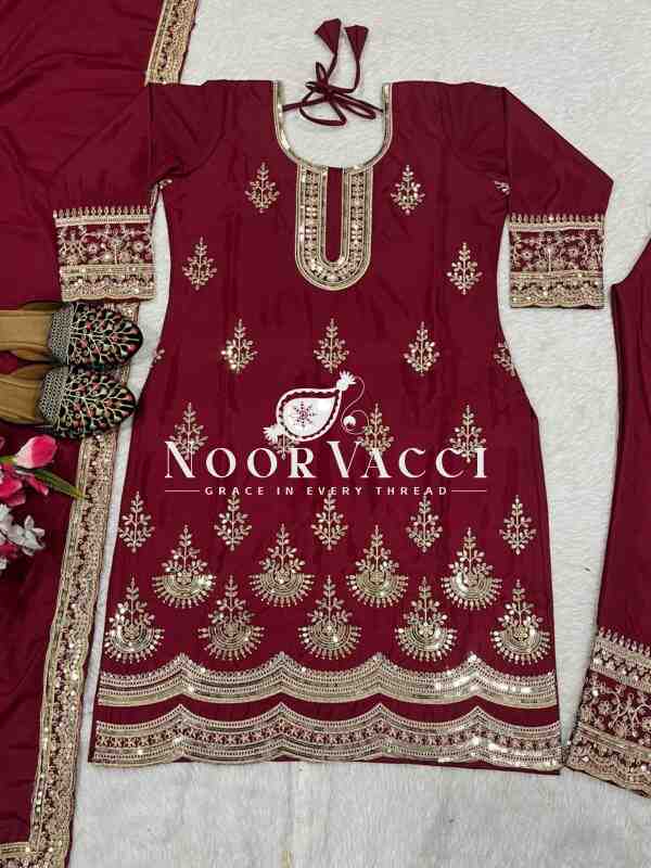 Graceful Embroidered Natural Crepe Silk Suit Set with Dupatta - Image 9