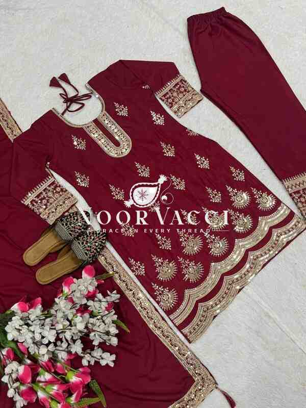 Graceful Embroidered Natural Crepe Silk Suit Set with Dupatta - Image 10