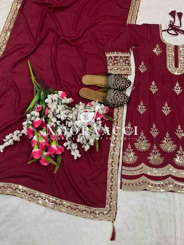 Graceful Embroidered Natural Crepe Silk Suit Set with Dupatta - Image 8