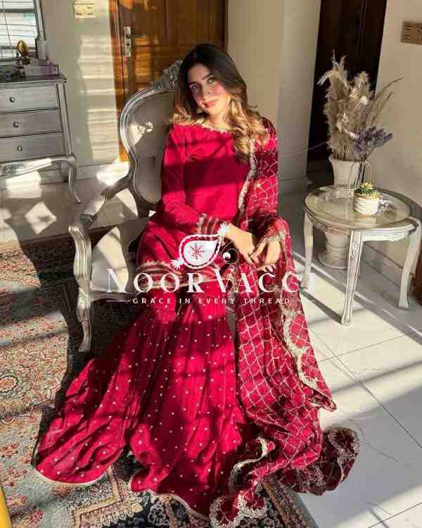 Faux Georgette Embroidered Gharara Set with Dupatta – Partywear Look - Image 3