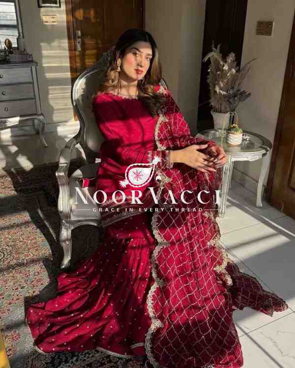 Faux Georgette Embroidered Gharara Set with Dupatta – Partywear Look - Image 4