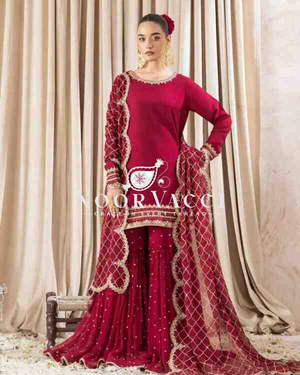Faux Georgette Embroidered Gharara Set with Dupatta – Partywear Look