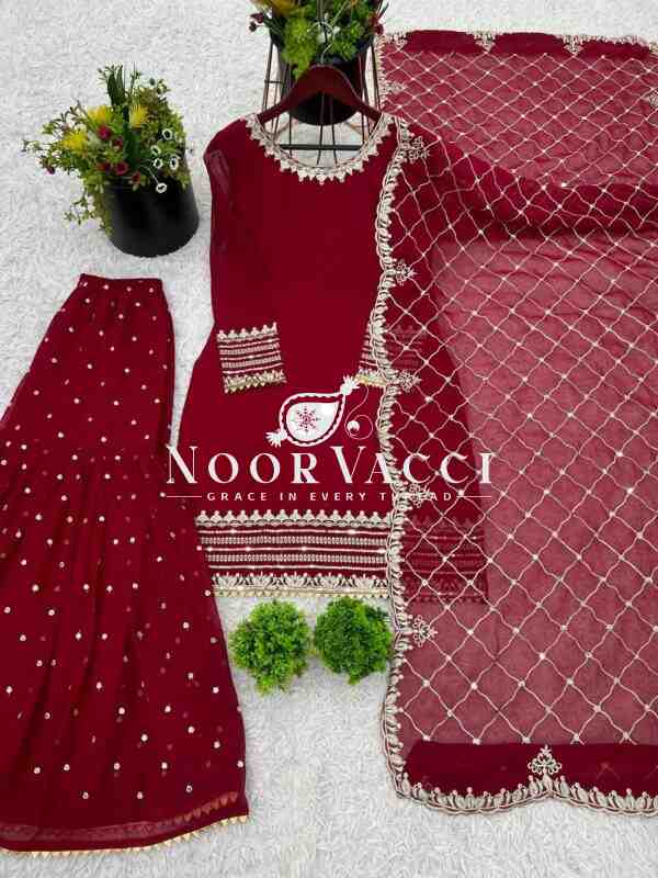 Faux Georgette Embroidered Gharara Set with Dupatta – Partywear Look - Image 5