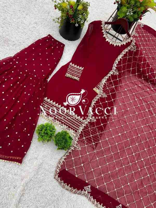Faux Georgette Embroidered Gharara Set with Dupatta – Partywear Look - Image 6