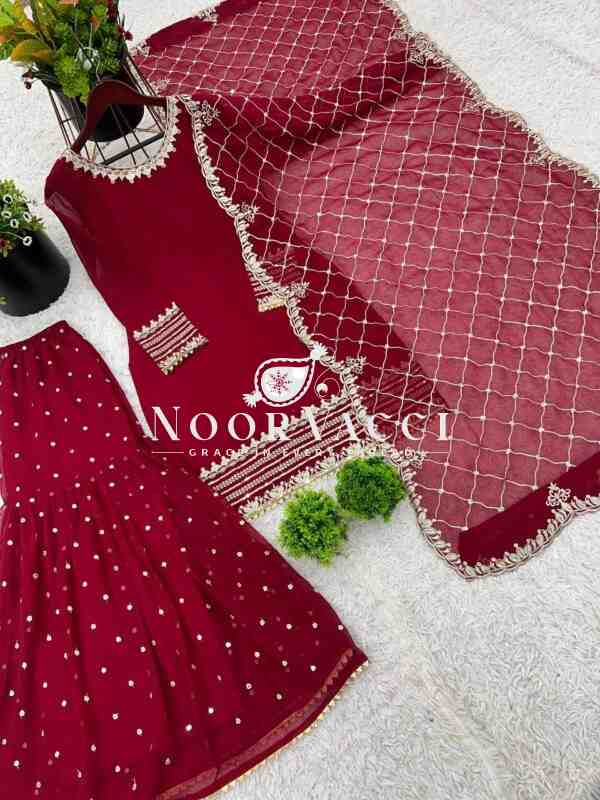 Faux Georgette Embroidered Gharara Set with Dupatta – Partywear Look - Image 7