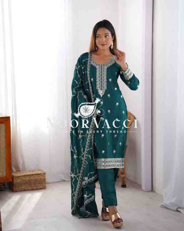 Chinon Silk Top with Sequence Work, Matching Pent, and Dupatta Set - Image 6
