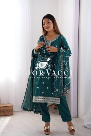 Shop Chinon Silk Top with Sequence Work, Matching Pent, and Dupatta Set