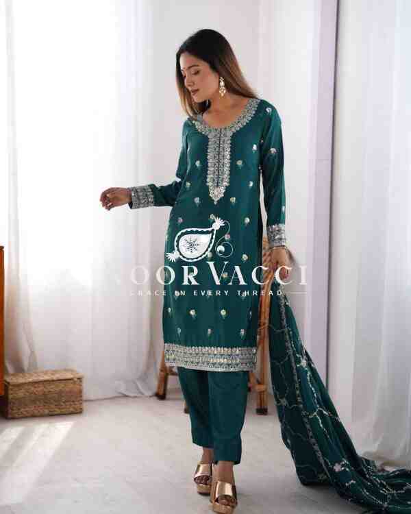 Chinon Silk Top with Sequence Work, Matching Pent, and Dupatta Set - Image 2