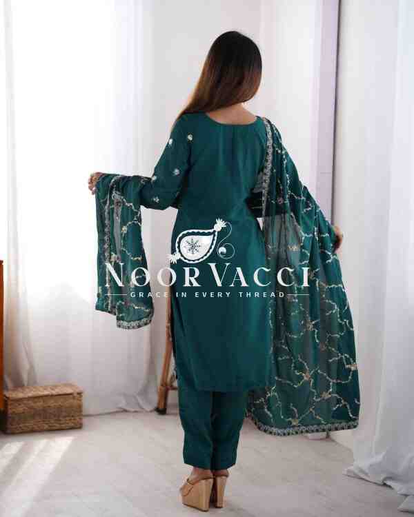 Chinon Silk Top with Sequence Work, Matching Pent, and Dupatta Set - Image 4