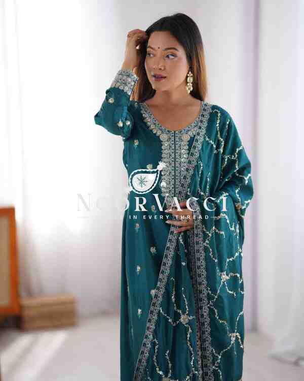 Chinon Silk Top with Sequence Work, Matching Pent, and Dupatta Set - Image 5