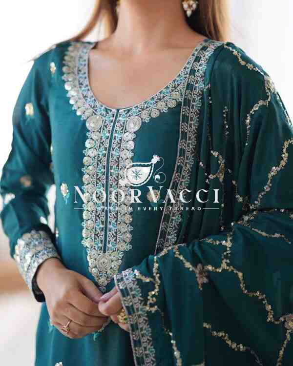 Chinon Silk Top with Sequence Work, Matching Pent, and Dupatta Set - Image 7