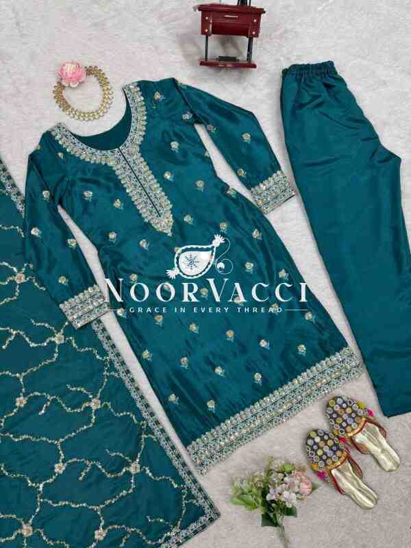 Chinon Silk Top with Sequence Work, Matching Pent, and Dupatta Set - Image 9