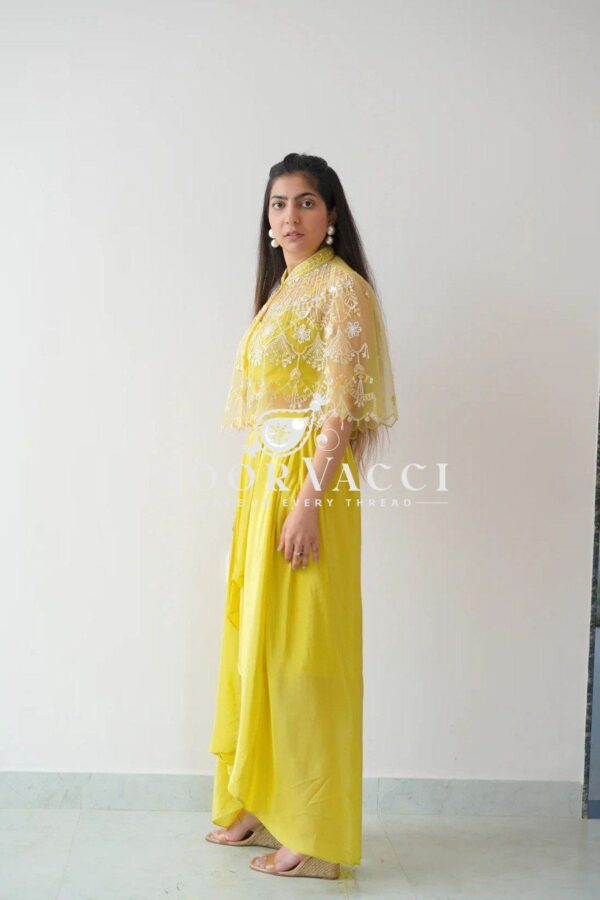 Buy Ready-to-Wear Dhoti Style Set with Embroidered Koti and Stitched Tube Blouse - Image 2