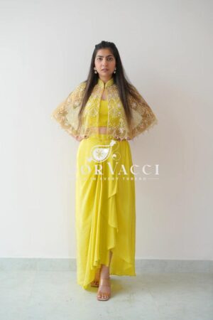 Buy Ready-to-Wear Dhoti Style Set with Embroidered Koti and Stitched Tube Blouse