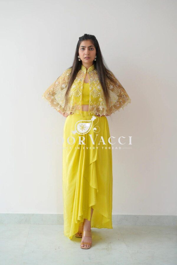 Buy Ready-to-Wear Dhoti Style Set with Embroidered Koti and Stitched Tube Blouse