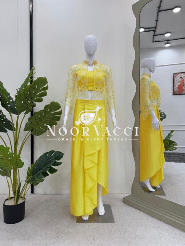 Buy Ready-to-Wear Dhoti Style Set with Embroidered Koti and Stitched Tube Blouse - Image 6