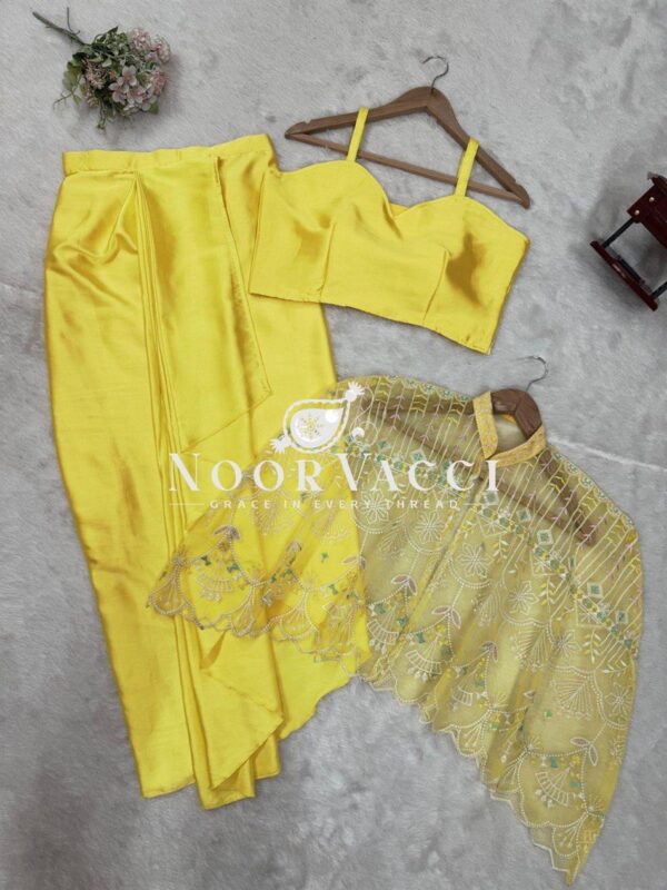 Buy Ready-to-Wear Dhoti Style Set with Embroidered Koti and Stitched Tube Blouse - Image 8