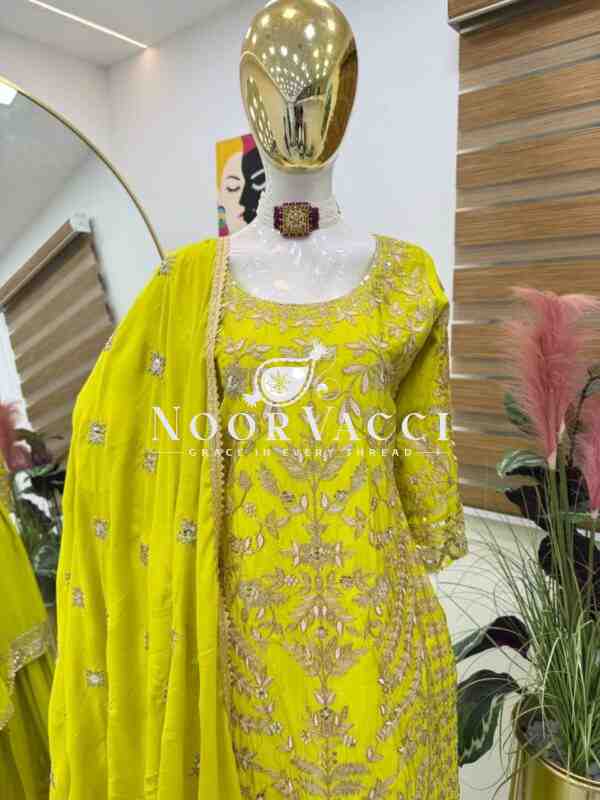 Chinon Silk Embroidered Sharara Plazo Set with Dupatta - Image 2