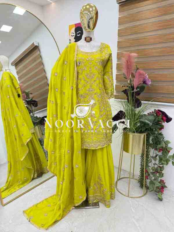 Chinon Silk Embroidered Sharara Plazo Set with Dupatta