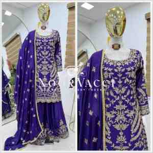 Chinon Silk Embroidered Sharara Plazo Set with Dupatta