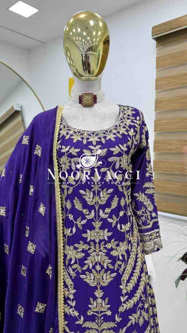 Chinon Silk Embroidered Sharara Plazo Set with Dupatta - Image 3