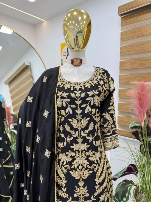 Buy Chinon Silk Embroidered Sharara Plazo Set with Dupatta - Image 2