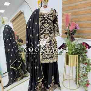 Chinon Silk Embroidered Sharara Plazo Set with Dupatta