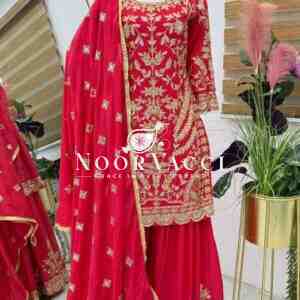 Chinon Silk Embroidered Sharara Plazo Set with Dupatta