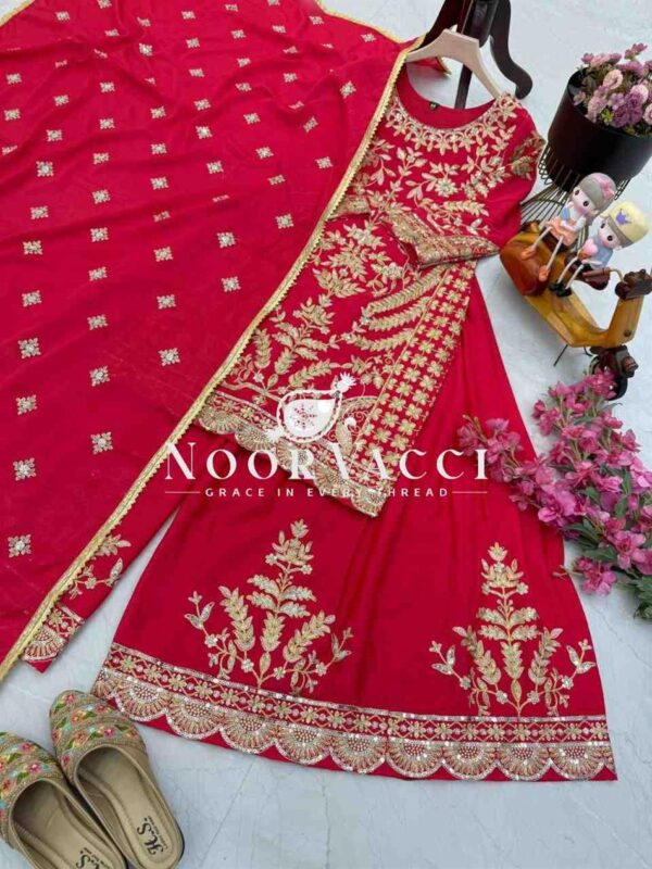 Shop Chinon Silk Embroidered Sharara Plazo Set with Dupatta - Image 4