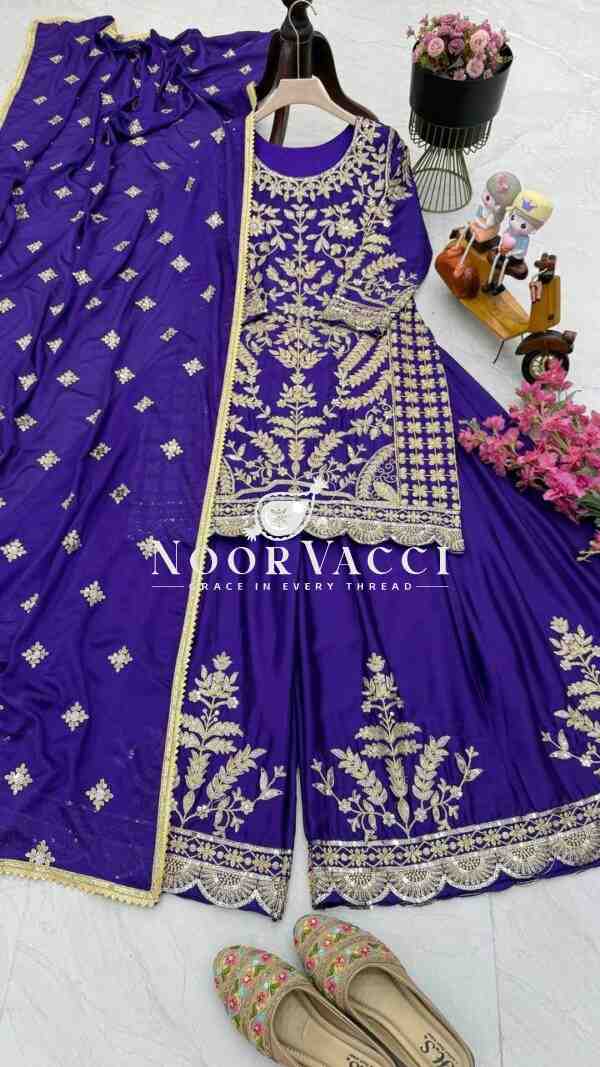 Chinon Silk Embroidered Sharara Plazo Set with Dupatta - Image 5