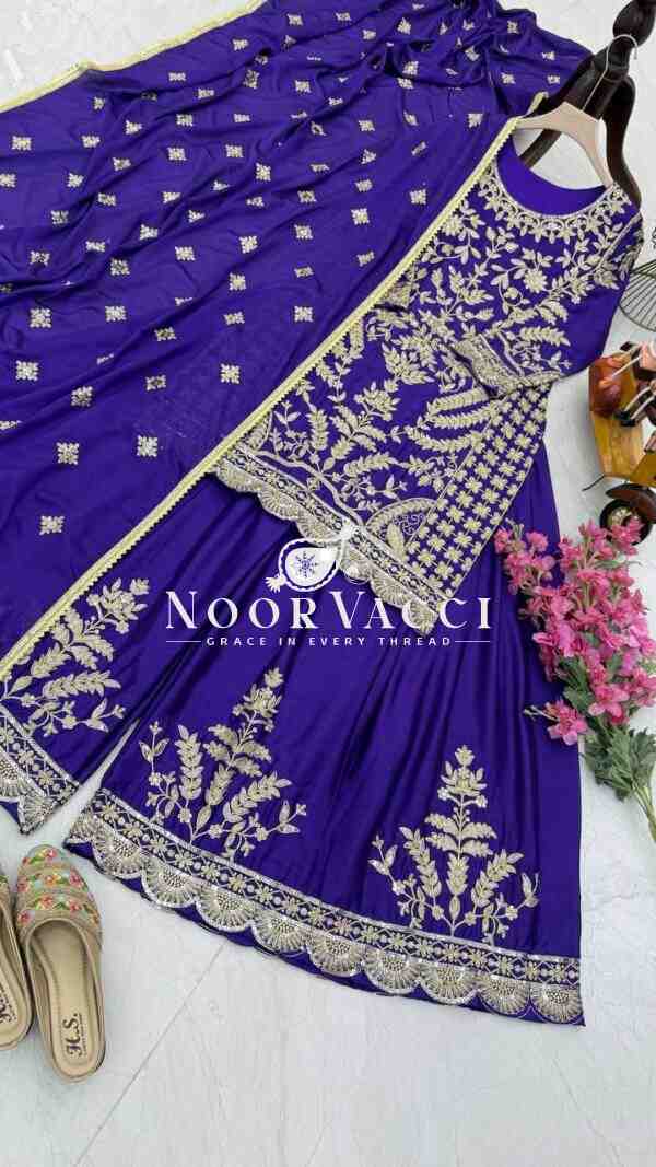 Chinon Silk Embroidered Sharara Plazo Set with Dupatta - Image 4
