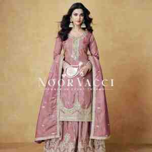 Chinon Silk Embroidered Top with Palazzo & Dupatta – Partywear Set