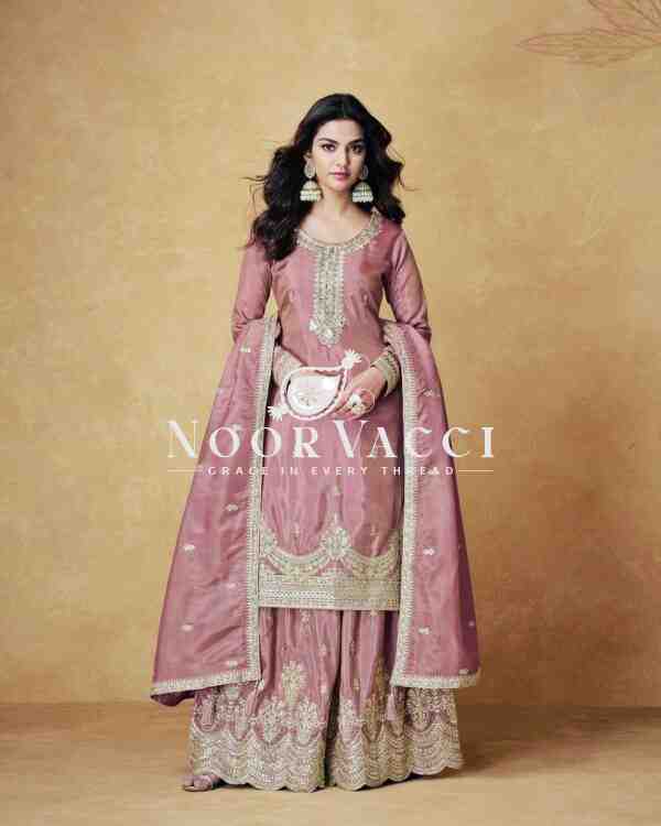 Chinon Silk Embroidered Top with Palazzo & Dupatta – Partywear Set