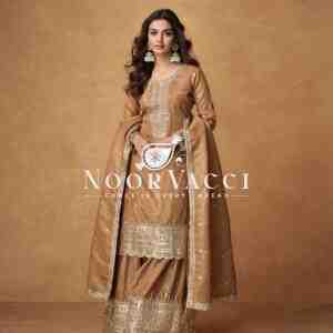Chinon Silk Embroidered Top with Palazzo & Dupatta – Partywear Set