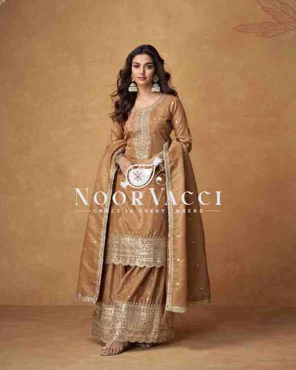 Chinon Silk Embroidered Top with Palazzo & Dupatta – Partywear Set