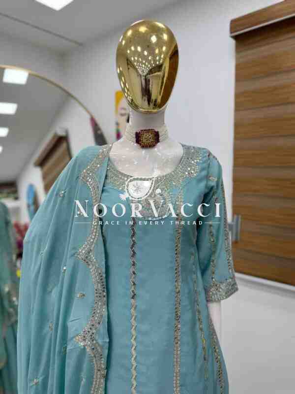 Chinon Silk Embroidered Top with Palazzo & Dupatta – Partywear Set - Image 4