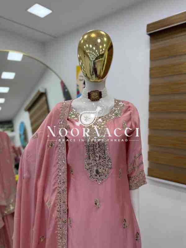 Chinon Silk Embroidered Top with Palazzo & Dupatta – Partywear Set - Image 3